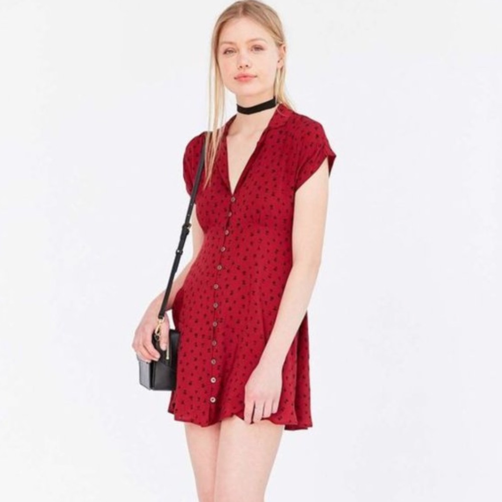Red Floral Button Up Dress